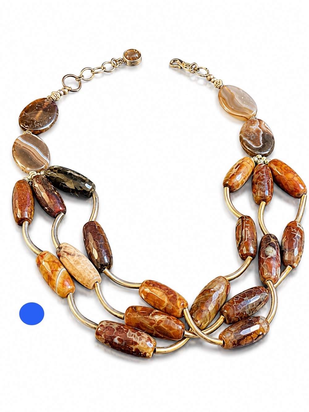 Handmade Artisan Agate Necklace Boho Layered Natural Stone Signed Designer